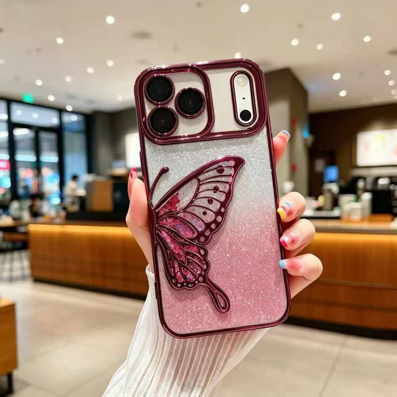Suitable for Apple 18Promax Quicksand Dream Butterfly Mobile Phone Case Iphone17 Glitter Powder Three-Dimensional 16 Anti-Fall Protective Cover Suitable for Apple 18Promax Quicksand Dream Butterfly Mobile Phone Case Iphone17 Glitter Powder Three-Dimensional 16 Anti-Fall Protective Cover