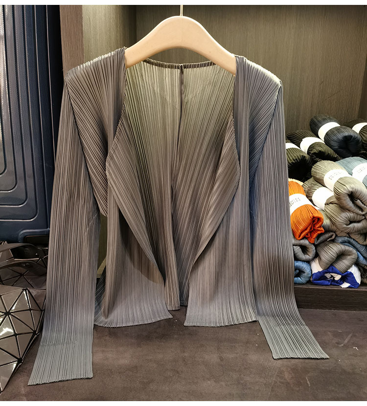 Áo cardigan nữ tay dài xếp ly không cài khuy, phong cách đơn giản cao cấp mùa xuân hè — Màu xanh lam nhạt, Màu đen, Xanh Lông Công, Màu hồng chi tiết 21