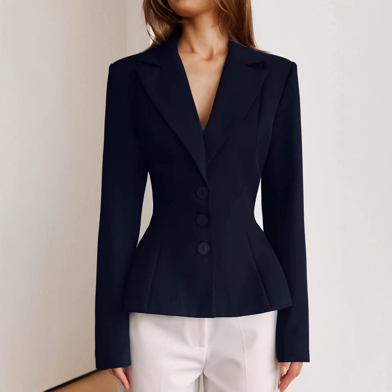 Elegant Commuter Waist-Cinched Pleated Blazer for Women 2026 Winter European and American Cross-Border Professional Slim Fit Suit Jacket Women's Clothing