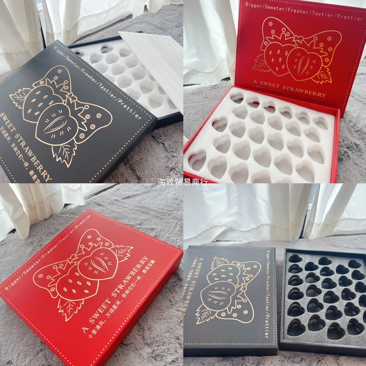 草莓盒子一次性新款烫金包装盒20孔28孔红颜纸格丹东纸箱珍珠棉快