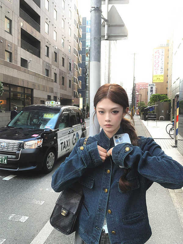秋季老钱风女装穿搭立领正肩短款女士牛仔外套女2025新款夹克上衣|undefined