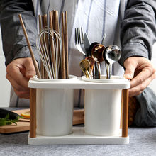多功能日式陶瓷双筒沥水筷子筒筷子架筷子笼刀叉收纳盒筷子桶