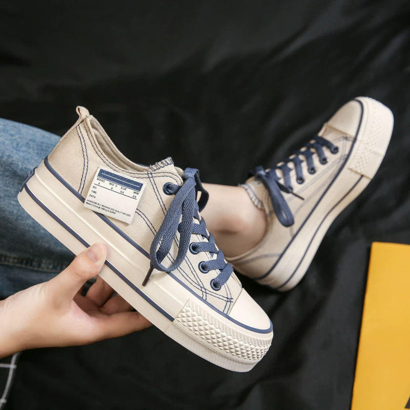 Новинка, однотонная парусиновая обувь FUBU в Корейском стиле с низким верхом, повседневная обувь на платформе, Весенняя женская оптовая продажа, универсальные кексы для увеличения роста