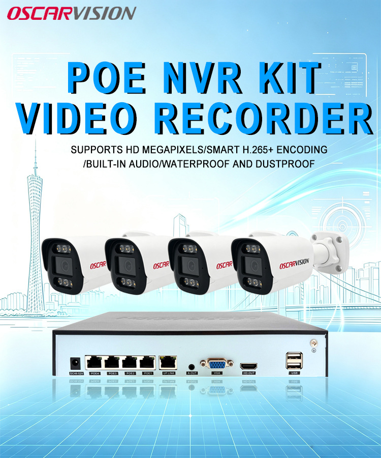 Poe security camera set 4k high resolution night vision recording camera indoor and outdoor waterproof monitor equipment