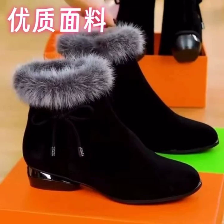 Короткие сапоги женский 2024 новый зимний бархат теплая хлопчатобумажная обувь плоская мама обувь трансграничная оптовая продажа меховые туфли на высоком каблуке