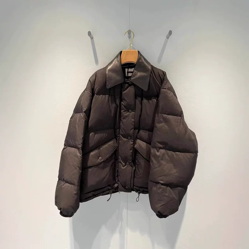Demi-season retro polyurethane comfortable down jacket, loose fit