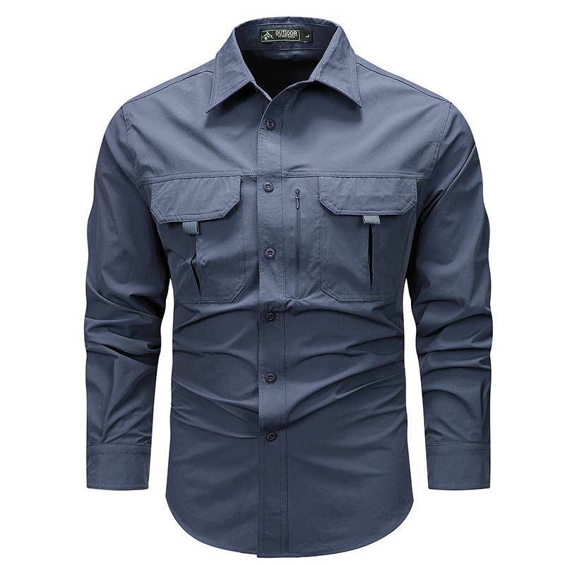 Three Large Pockets on the Chest! Outdoor Quick-Dry Stretch Workwear Shirt with Large Pockets, New Men's Casual Shirt.