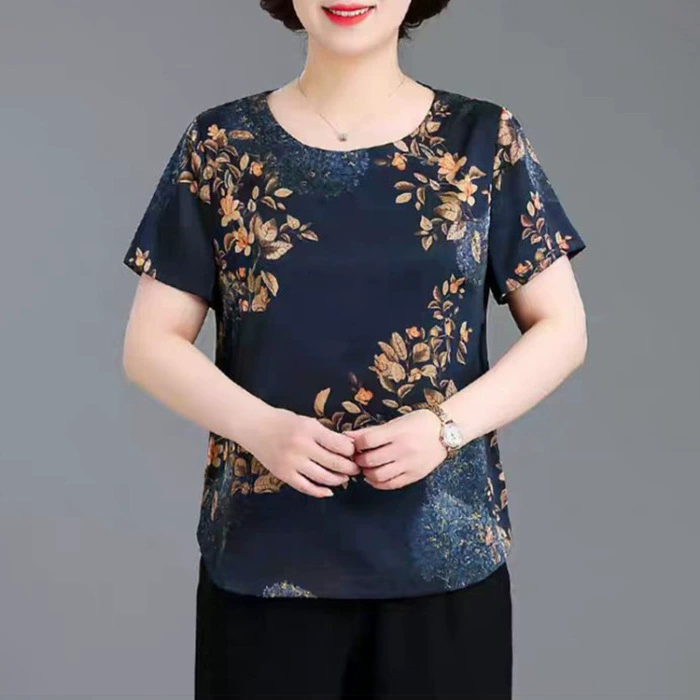 Silk summer clothing for mother, sleeves, summer set, with short sleeve, western style