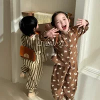 Категория A Baby хлопок мультфильм домашний костюм набор 25 лет весны для мальчиков и девочек двухслойные хлопчатобумажные пижамы 85007