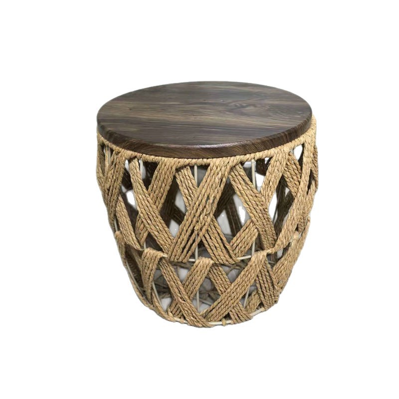 Mesa de tejido de madera transfronteriza mesa de té de caña sala de estar mesa de té balcón fábrica de mesa de tejido de paja al por mayor