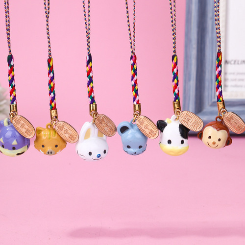 Cartoon Bell Twelve Zodiac Phone Chain, Nationalist Style Zodiac Small Pendant Necklace Accessory Keychain