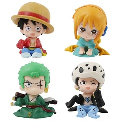 Poneglyph figure anime cartoon figurine child sitting posture Luffy Zoro Nami Usopp toy gacha display set