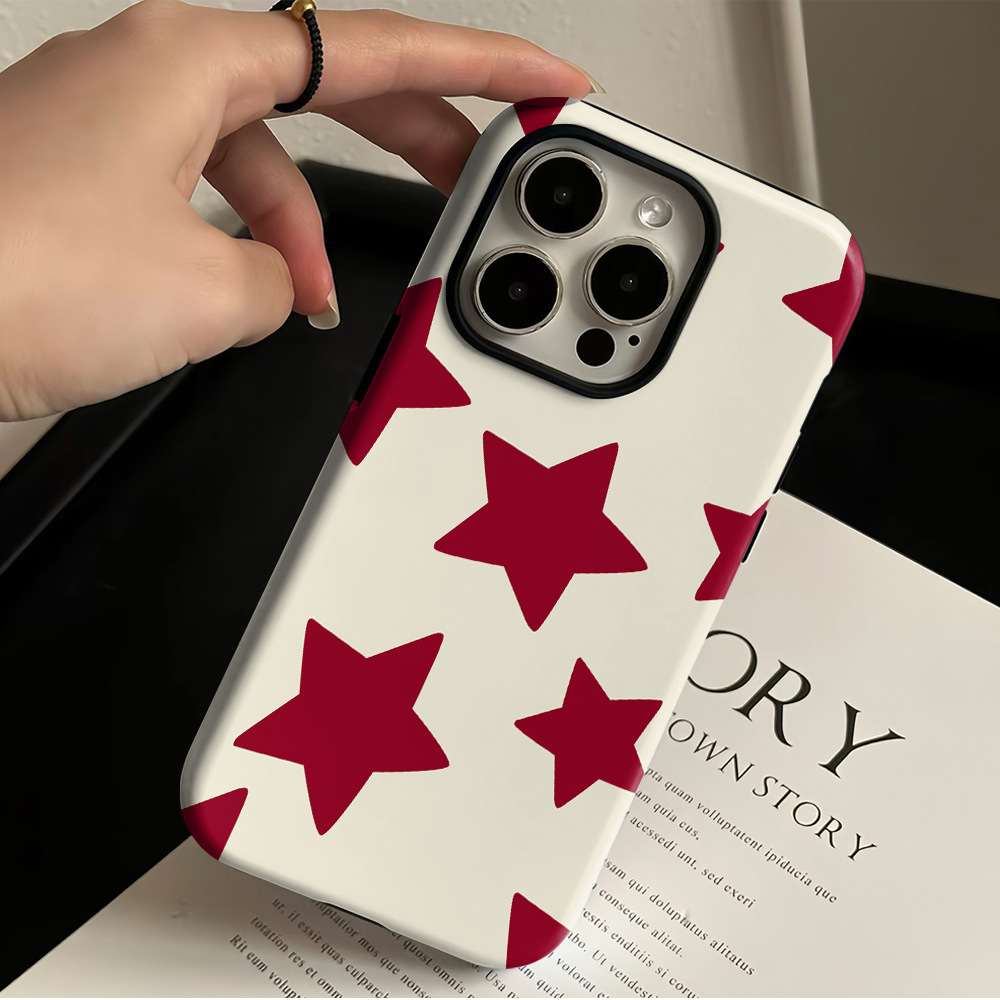 红色五角星适用苹果15PRO双层菲林壳iphone17AIR手机保护套14亮面