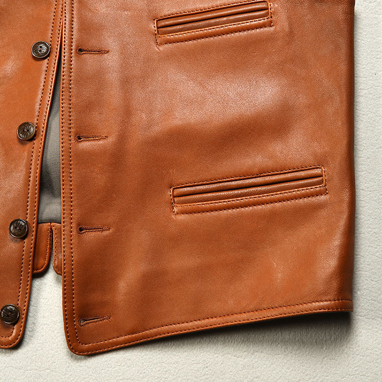 Description Picture 5 of item2024 Spring Autumn Men New Streetwear Real Leather Vest Male V-neck Sleeveless Coats Men Genuine Sheepskin Casual Waistcoat