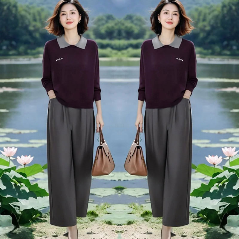 时尚洋气polo领针织衫高腰显瘦休闲裤两件套女装早秋冬2025新款|undefined