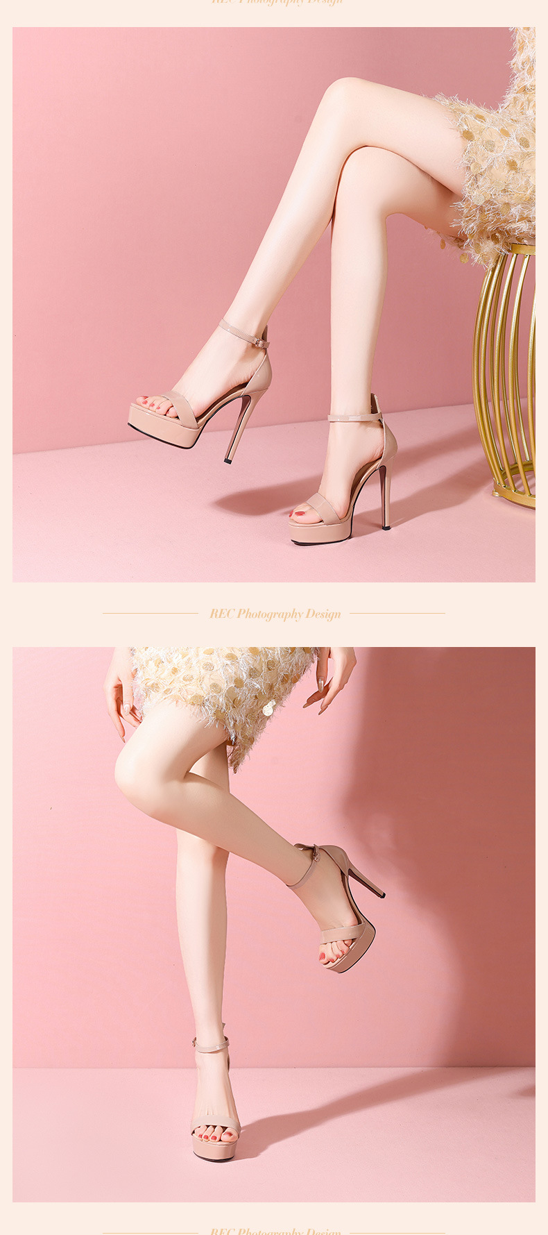 Sandal cao gót nữ mũi hở quai ngang gót siêu cao 13 cm đế platform chống thấm — Đỏ 13cm chi tiết 9
