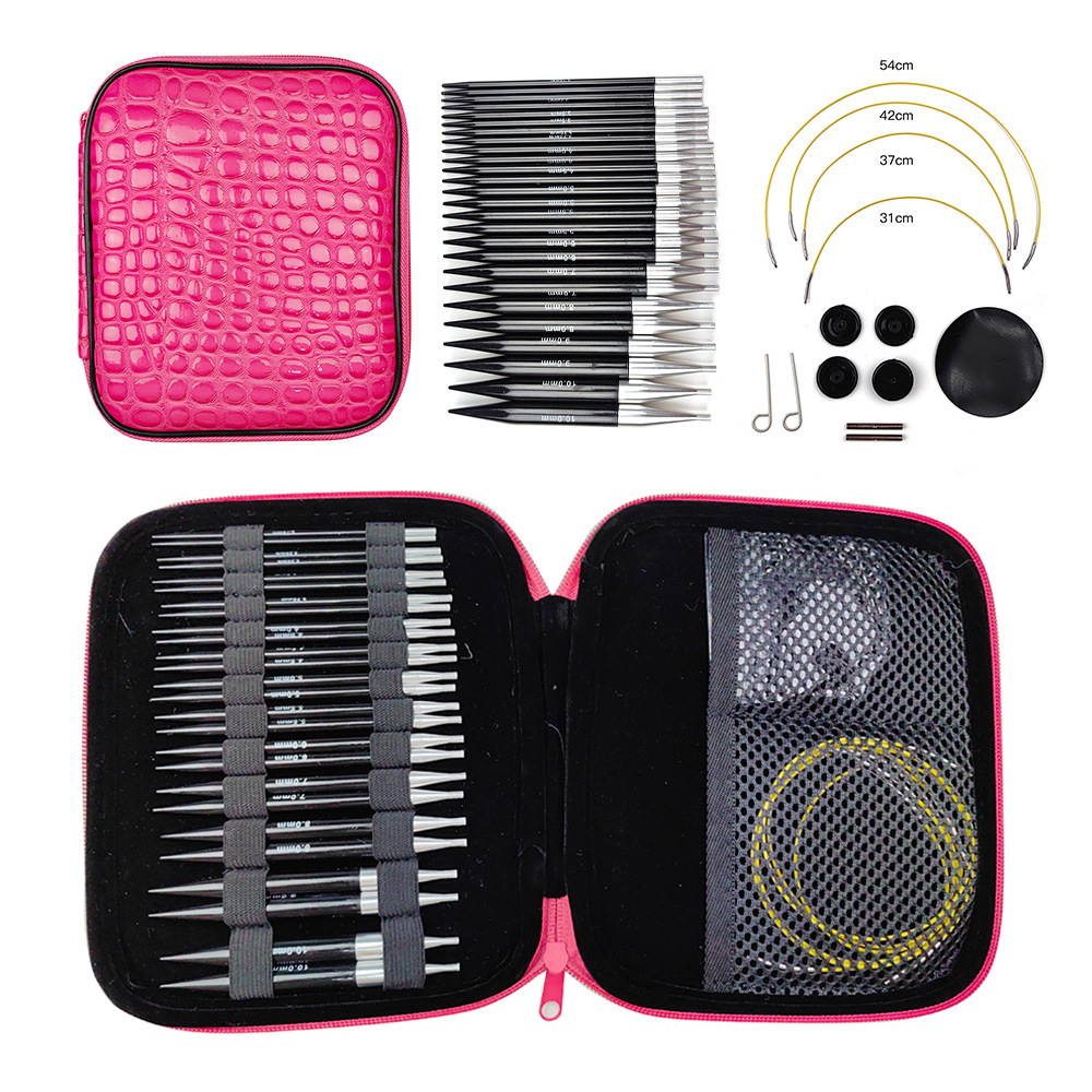 Herramienta de tejer aguja suéter negro plástico polycarbon desmontaje cuerda cambio aguja anillo conjunto 13 pares pu embalaje