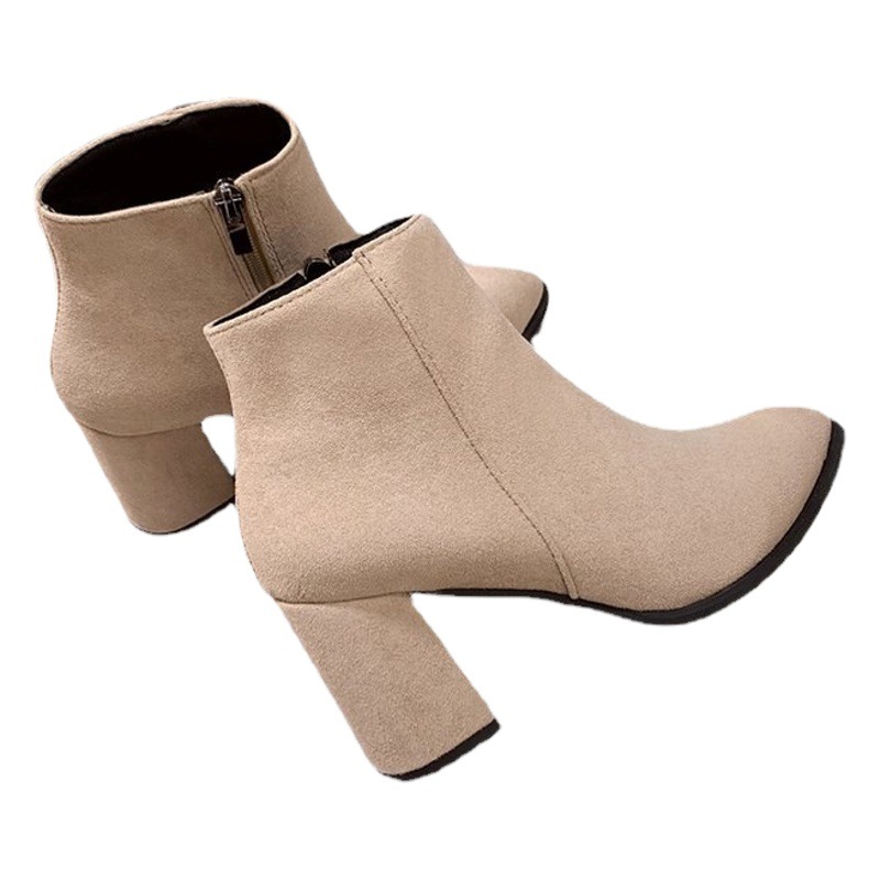 Botas de tacón alto para mujer, estilo coreano, con cremallera lateral, punta en pico, de gamuza, tacón grueso, moda otoño 2025 image 1
