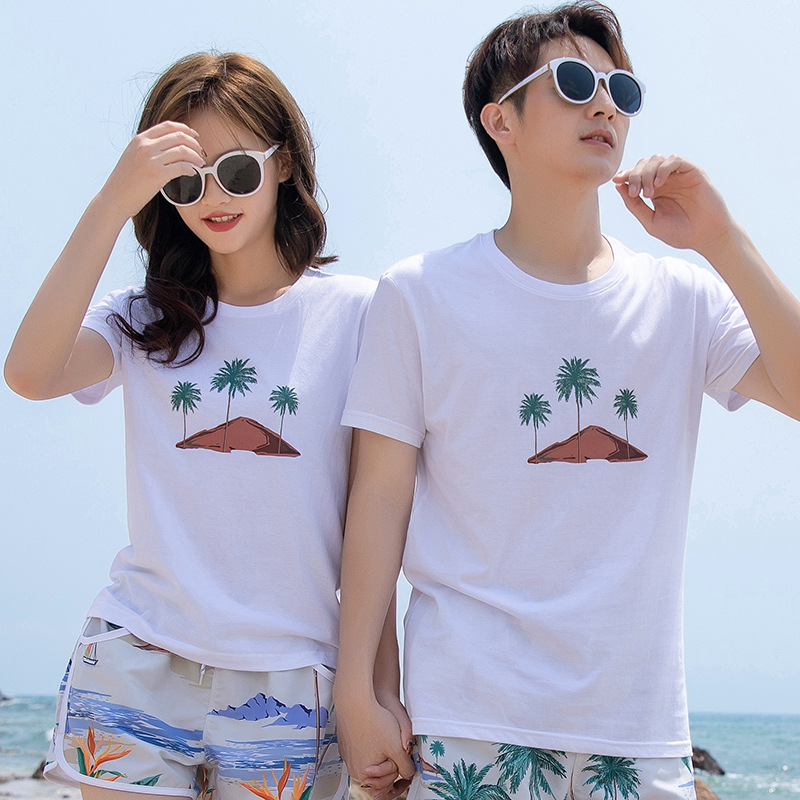 Suministro directo de fábrica pareja Camiseta de manga corta marca de moda masculina camisa de fondo camiseta ropa pareja desgaste verano personalizable LOGO