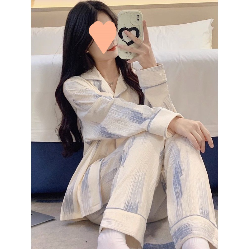 잠옷 여성의 봄과 가을 카디건 긴 소매 바지 달콤한 귀여운 2023 새로운 INS 스타일 기숙사 홈 세트