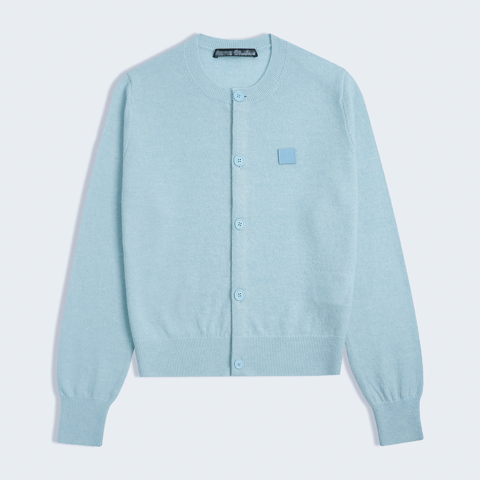 高版AC笑脸开衫刘亦菲明星同款羊毛衫女士圆领针织衫方块刺绣标