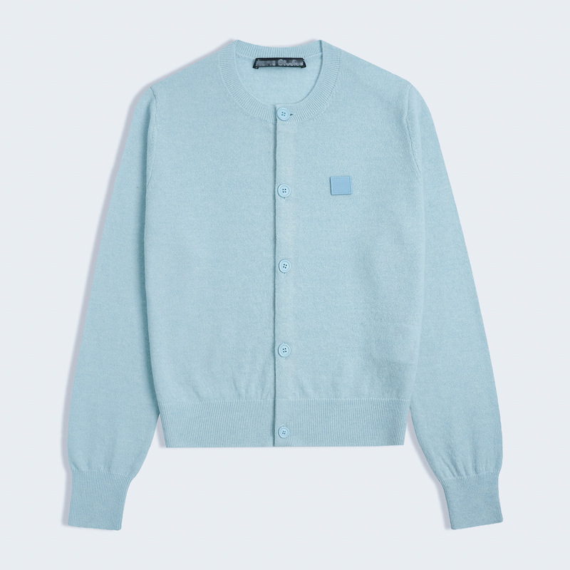 High-End Ac Smiley Face Cardigan, Liu Yifei Celebrity Style Wool Sweater, Women's Round Neck Knitwear with Square Embroidery Logo