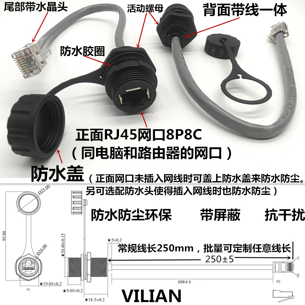 VILIAN-RJ45M20ʽֱ̫ͨˮDATAźͷ
