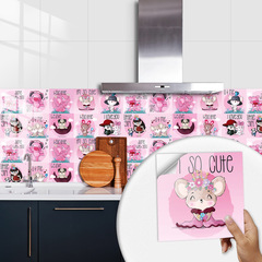粉色系卡通可愛動物插畫水晶硬片瓷磚貼客廳廚房翻新裝飾自粘牆貼