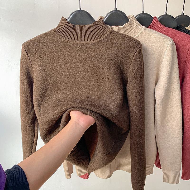 Medio cuello alto suéter forrado de lana camisa de fondo para las mujeres 2022 nuevo Otoño e Invierno de una sola pieza engrosada cálido slim fit interior de punto image 8