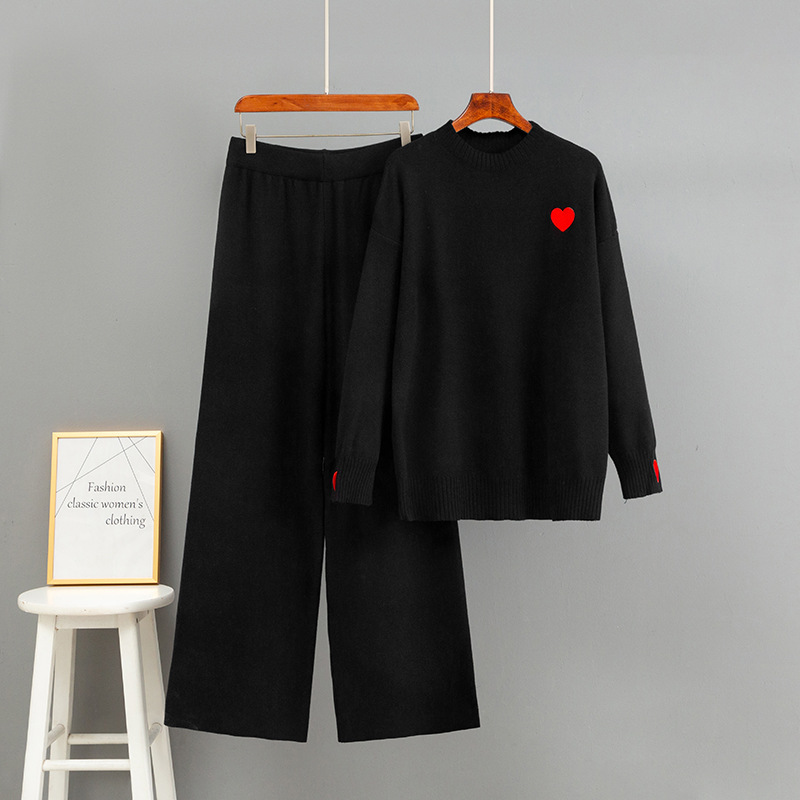 K Knit Sweater Set With Hooded Knitted Sweatshirt And Fashionable Age-reducing Wide-leg Pants, 2-piece Outfit For Women_voghion.com