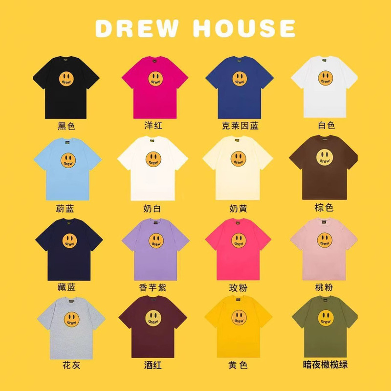 Cross-Border High-Quality Export Drew Smiley Face Printed Short-Sleeved High Street Casual Men and Women Couple Loose Trendy Brand T-Shirt Ins