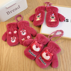 Winter children's warm cartoon plush neck gloves with additional padding fingered baby gloves small animal thick gloves