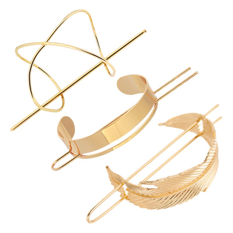 Suministro transfronterizo europeo y americano elegante horquilla traje deja pluma metal forma geométrica accesorios para el cabello tocado adulto