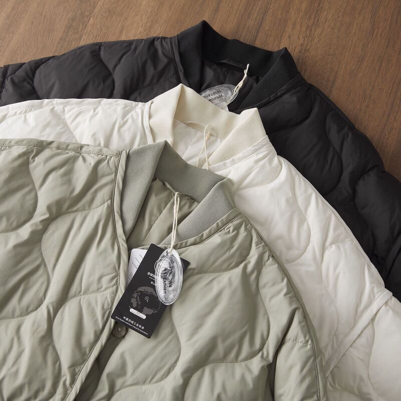 90% White Duck down Quilted Gourd Fluffy Warm Lightweight Loose Fit Baseball Collar down Jacket Coat