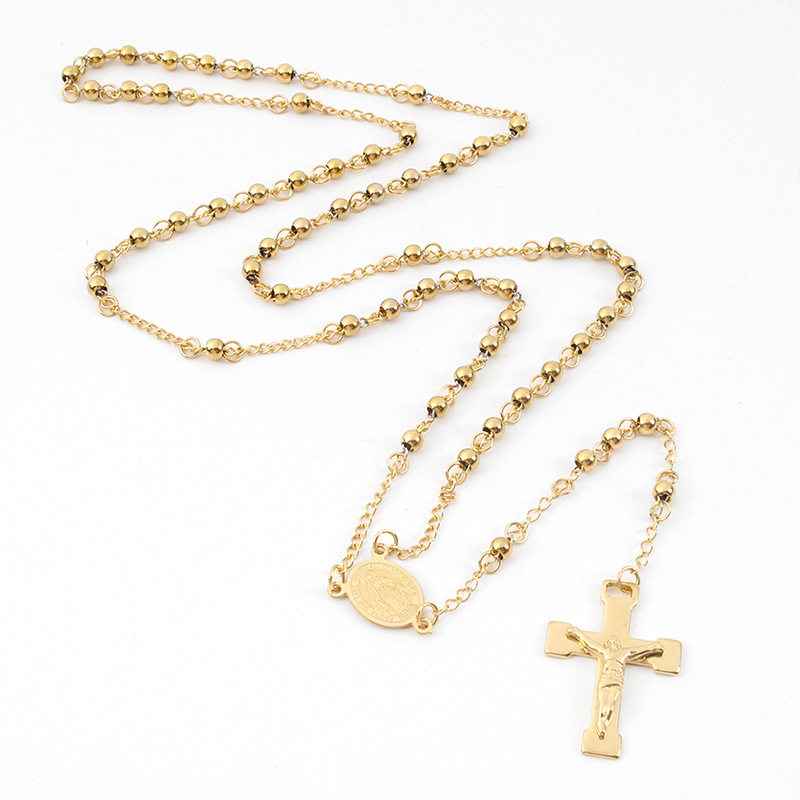 Holiday, Daily Occasion Stainless Steel Material Cross Pattern Unisex Gender Ethnic Style Cross Stainless Steel Beaded Plating Pendant Necklace