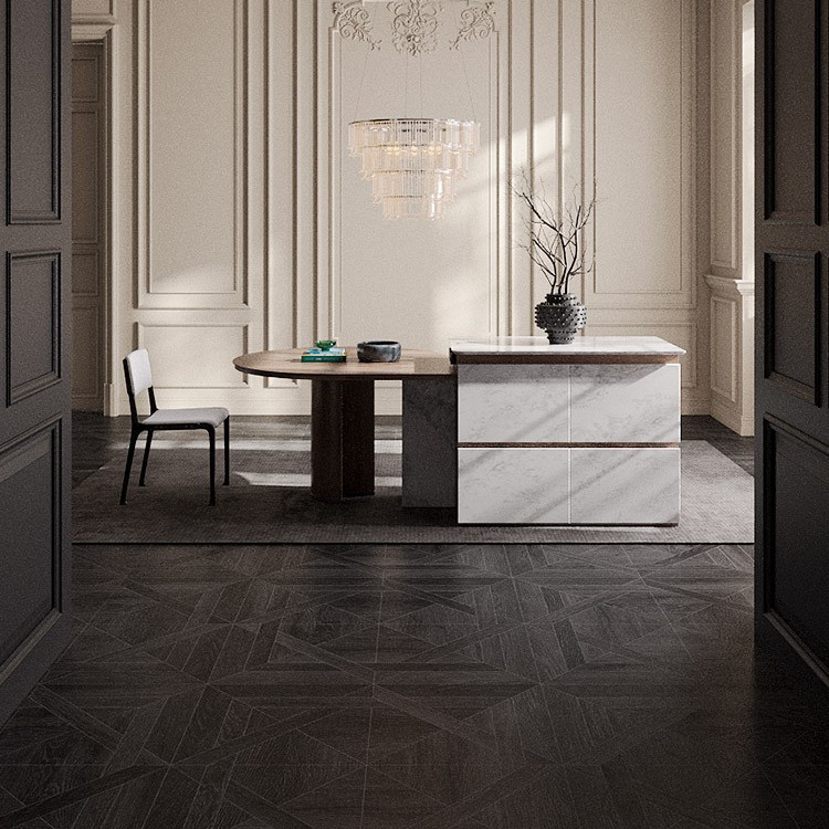 Mesa de comedor de plataforma de isla Mesa de comedor de nogal retráctil para el hogar Mesa redonda de caída Mesa de comedor de alta gama más mesa de guía circular