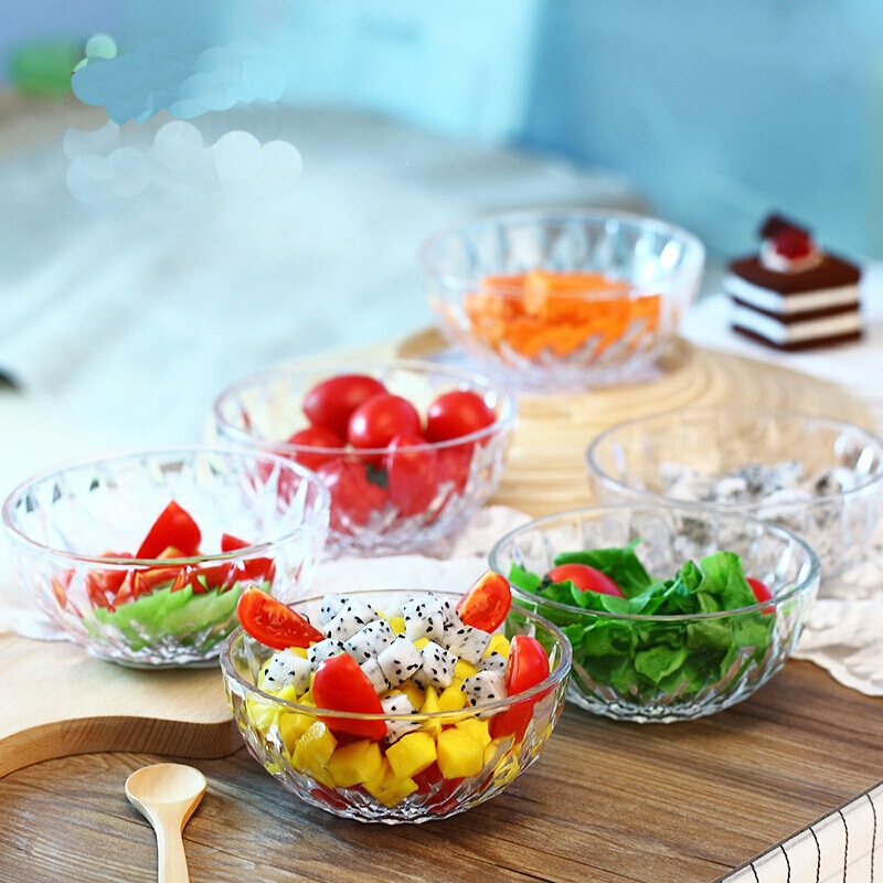 Household glass bowl set, rice bowl, porridge bowl with lid, heat-resistant bowl, transparent lead-free vegetable and fruit tableware