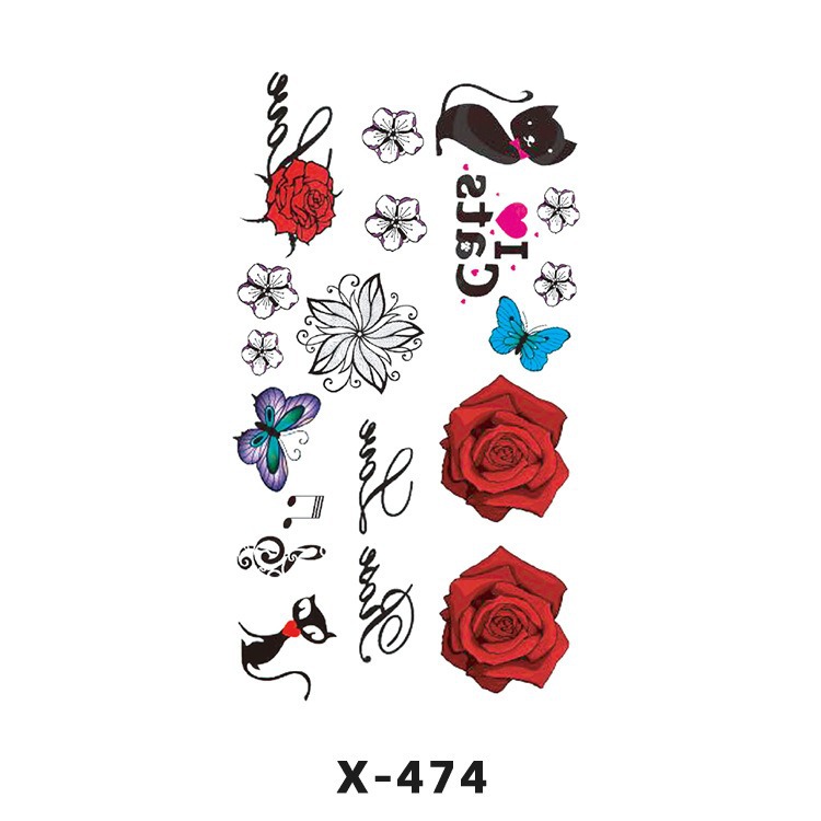 Arco de flor pequeña pegatinas de tatuaje fresco 3D dibujos animados transfronterizo Henna rosa impermeable texto en inglés pegatinas de tatuaje