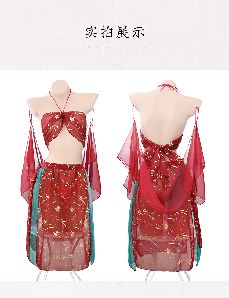 Chiffon Roleplay Nightdress Set with Top, Skirt and Thong, Sheer Mesh Style, One Size — detail image 15