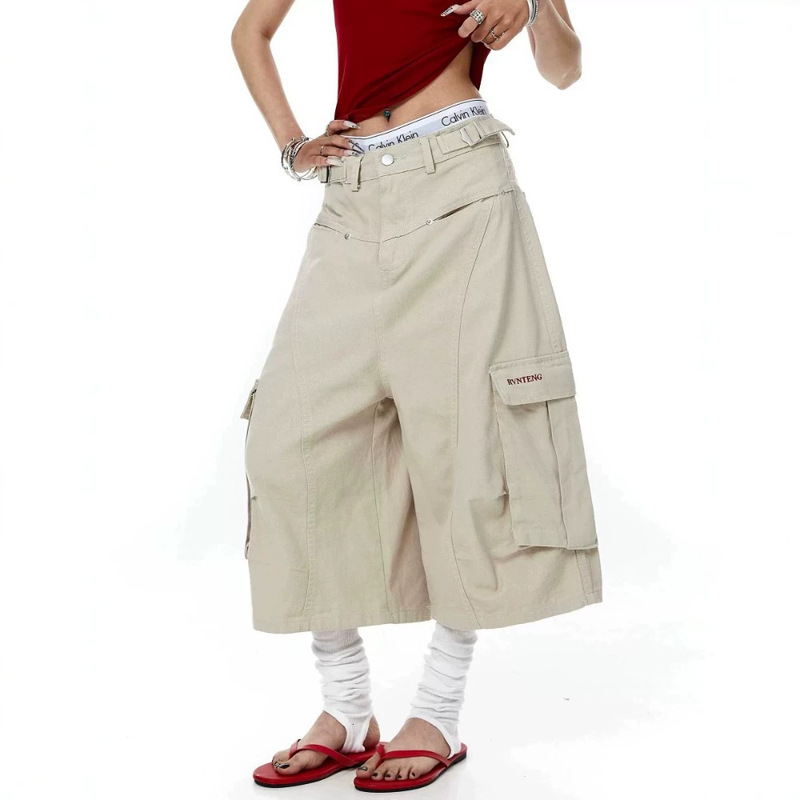 American Retro Design Workwear Multi-Pocket Cropped Pants for Men and Women, Summer Street Style Loose Versatile Wide-Leg Shorts Trendy American Retro Design Workwear Multi-Pocket Cropped Pants for Men and Women, Summer Street Style Loose Versatile Wide-Leg Shorts Trendy