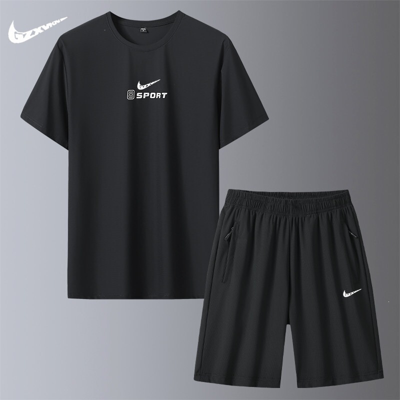 Men's Summer High-Quality Round-Neck Short-Sleeved Ice Silk T-Shirt Sports Shorts Men's Short Set Quick-Drying Running Two-Piece Set Men's Summer High-Quality Round-Neck Short-Sleeved Ice Silk T-Shirt Sports Shorts Men's Short Set Quick-Drying Running Two-Piece Set