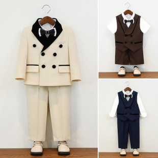 Children's Suit Vest Set Boy's Piano Host Performance Suit Baby One Year Old Child Suit Flower Boy Wedding Dress