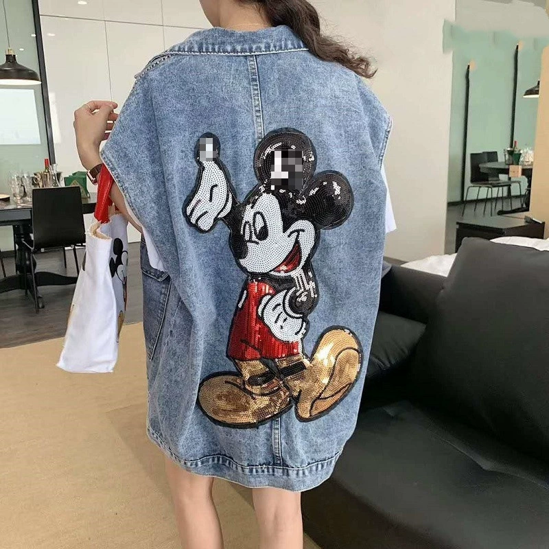 Z3J [1593 человека собрали] Повседневный джинсовый жилет в гонконгском стиле для женщин, летняя и весенняя свободная универсальная рабочая одежда с блестками Микки