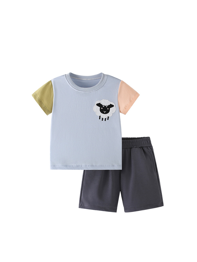 Traje de niño malwee transfronterizo, nuevo estilo de verano, camiseta de cuello redondo para niños pequeños y medianos europeos y americanos, pantalones de cintura elástica, ropa para niños