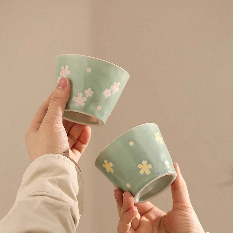 简约文艺手绘碎花陶瓷猪口杯冰激凌杯随手杯早餐杯穆斯林杯咖啡杯|undefined
