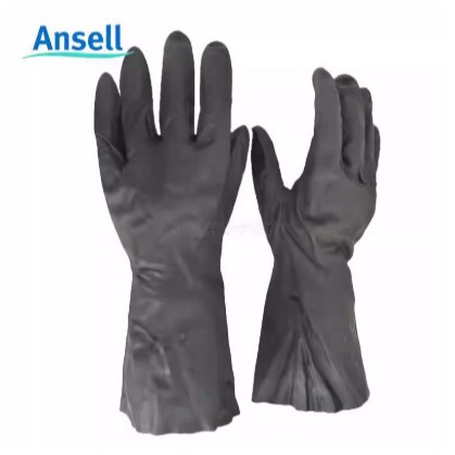 安思尔29-865氯丁橡胶防化手套耐酸碱工业手套绒面衬里长33cm防化
