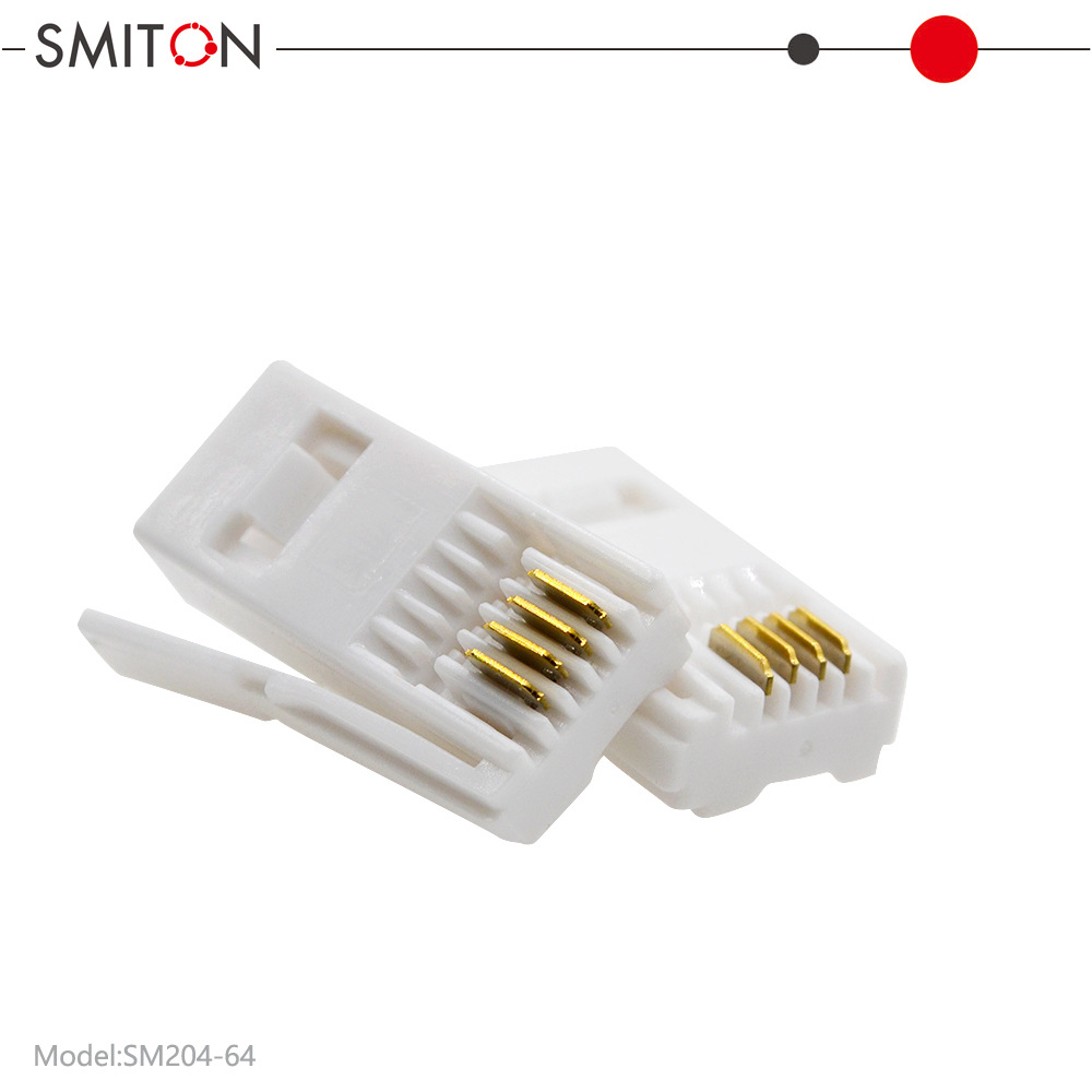 RJ11-6P4C英式头镀金1U大铜片中间4位UK专用接头4芯白色胶壳