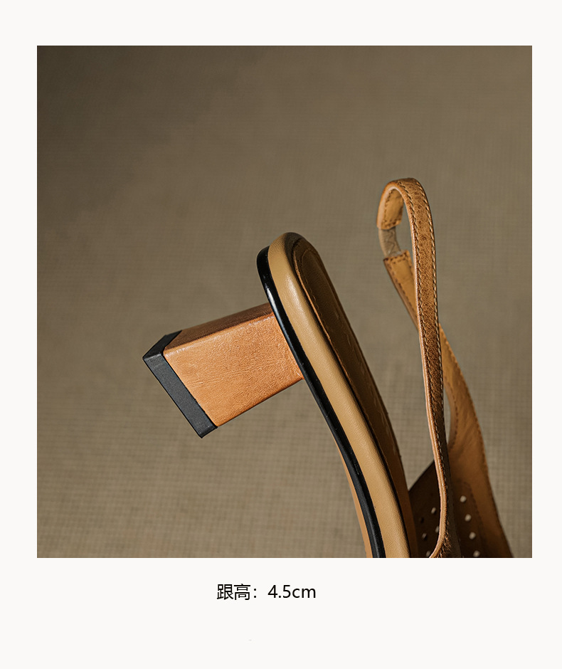 Sandal nữ da bò dệt mũi kín gót thô cao 6 cm phong cách công sở — đen chi tiết 24