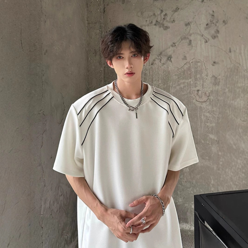 American Style Fashion Brand Shoulder Pad Short-sleeved T-shirt Men's Summer Niche Design Sense Half-sleeved Loose Casual Round Neck Top