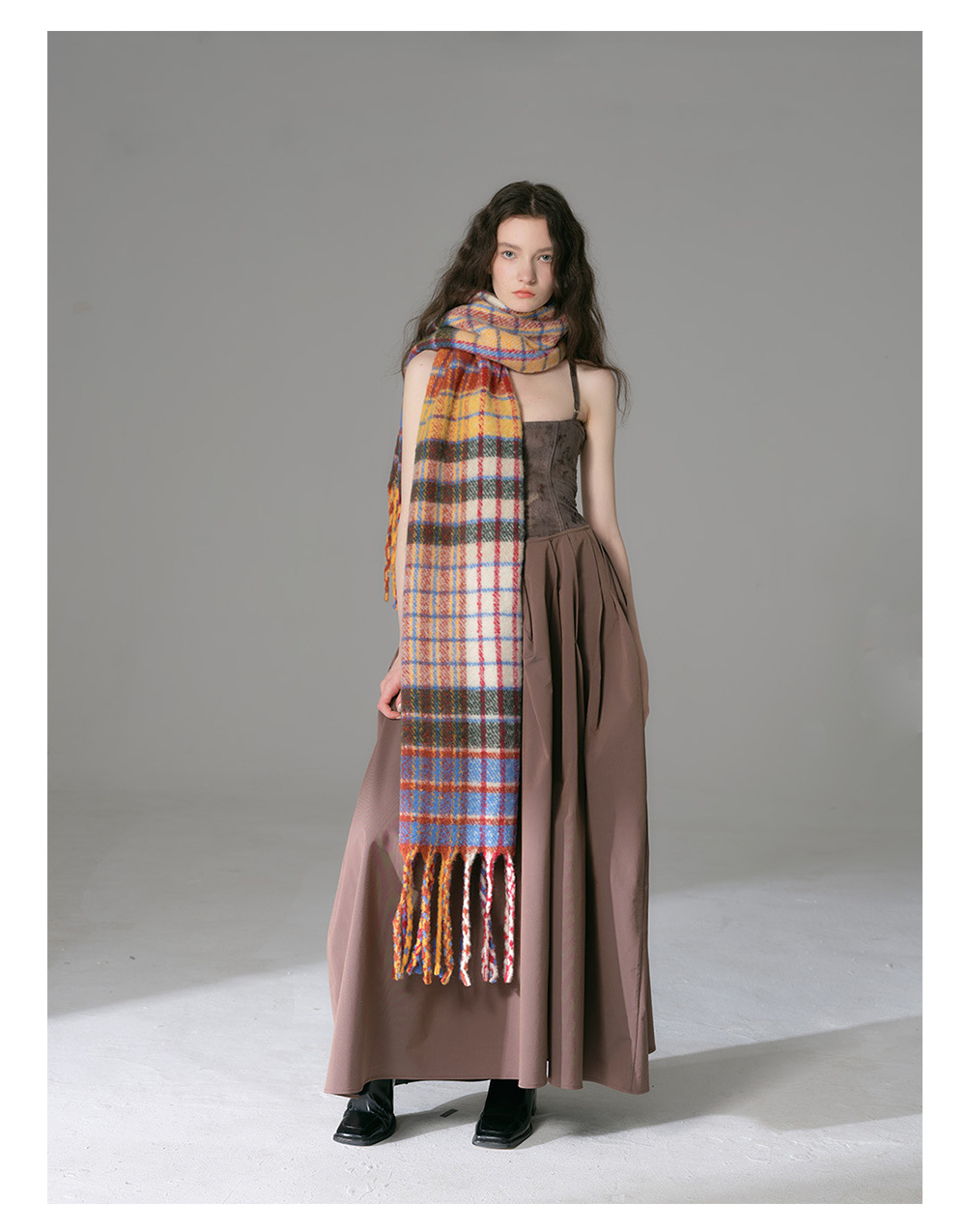 Écharpe vintage à franges en cachemire écossais pour hiver_voghion.com